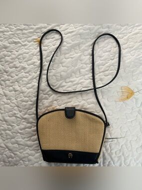 Etienne Aigner Tan and Black Crossbody Straw-Style Bag